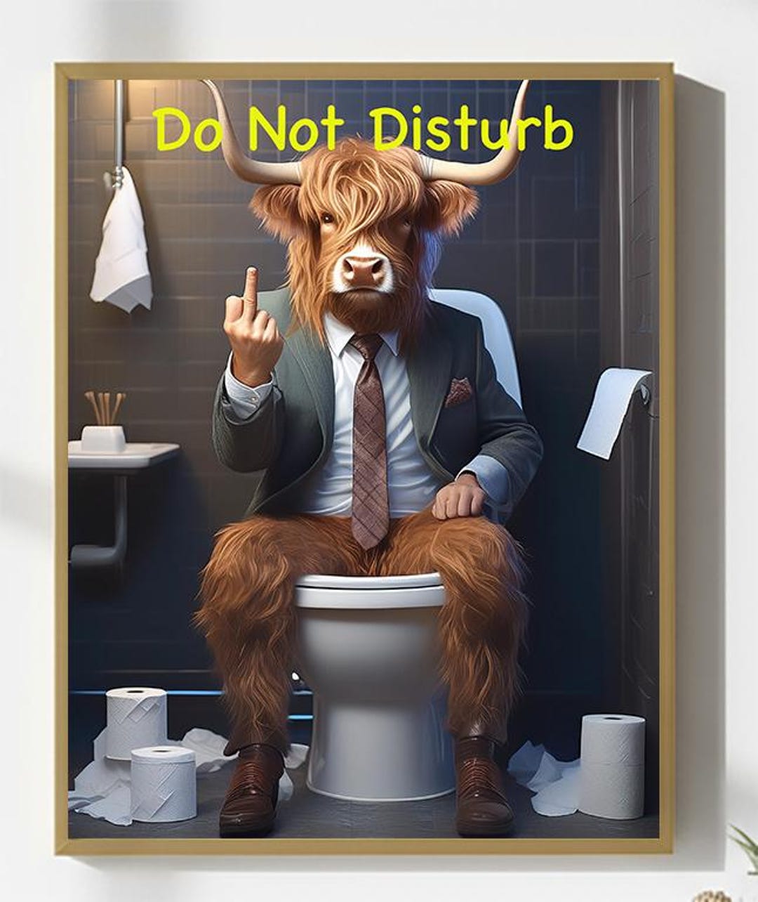 Rude Highland Cow on Toilet Photo Print Funny Home Decor A3/A4 Poster ...
