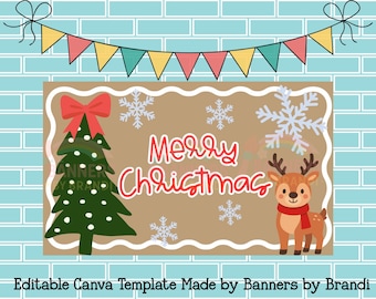 Merry Christmas 5 foot banner digital template with tree and reindeer