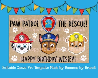 Plantilla de pancarta de cumpleaños de Paw Patrol TWO the Rescue