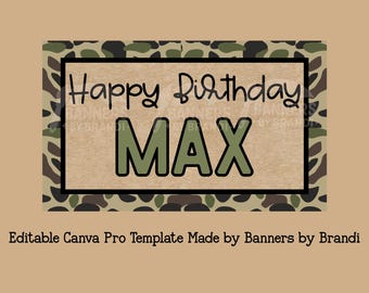 Camo Hunting Birthday Banner template digital download
