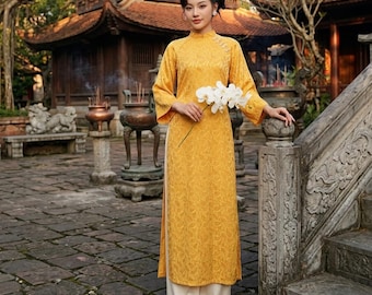 Modernized silk Aodai asian bridal modest wedding traditional  vietnamese silk custom wedding dress evening gown