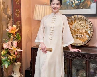 Traditional Vietnam four panel Ao Dai  elegant minimalist design flatters  figure sophisticat feminine outfit Tet customizable upon request