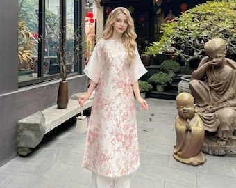 Premium floral ao dai Vietnam modern dress feminine spring tunic traditional silhouette with contemporary twist comfortable daily wear dress
