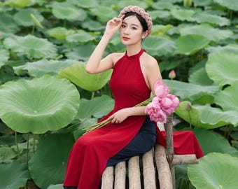 Vestido longo de cetim com decote halter, elegante vestido de noite em seda, modelo sem costas, roupa minimalista para damas de honra, modelo de luxo sem mangas para o verão.