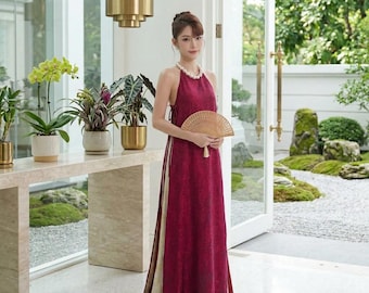 Traditional vietnamese clothing modern ao yem silk backless dress bridal party dress minimalist summer bohemian asian inspired formal gown