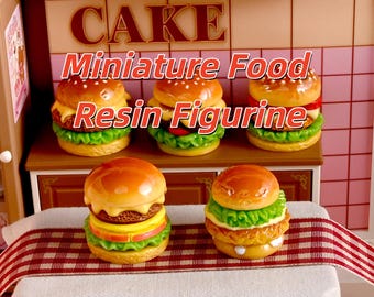 Realistische miniatuurburgers van hars, fastfood poppenhuis, kawaii nepvoedsel