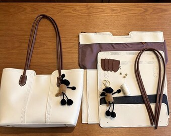 DIY PU Leather Tote Bag Kit, Beginner Sewing Craft, Minimalist Shoulder Handbag