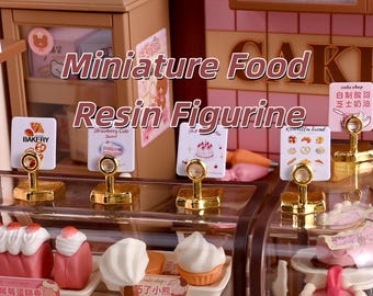 Miniatuur bakkerijdisplaykaarten, menuborden van hars met clips, poppenhuisdecor