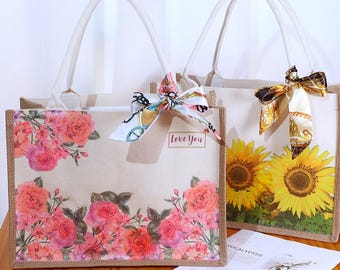 DIY Canvas Tote Bag Kit, Floral Scarf Decorative Craft Set, Beginner Friendly Gift