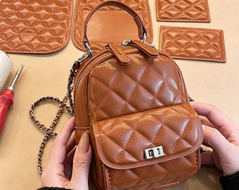DIY PU Leather Mini Backpack Kit, Hand-Sewn Quilted Bag Craft Set, Beginner Sewing Project