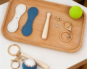 DIY Leather Baseball Keychain Kit, Hand-Sewn Cowhide Sports Pendant Craft Set