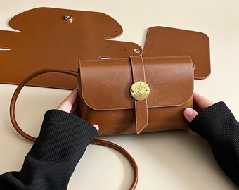 DIY PU Leather Crossbody Bag Kit, Beginner Hand Sewn Mini Purse Craft Set