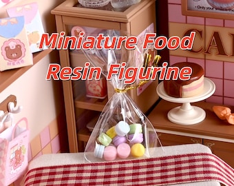 Miniatuur macarontassenset van hars, poppenhuisbakkerijvoedsel, kawaii-dessertdecor