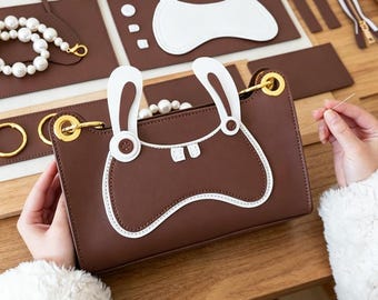 DIY Cowhide Leather Shoulder Bag Kit, Beginner Sewing Craft Set, Hand Sewn Crossbody Handbag