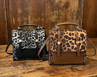 DIY Leopard Print PU Leather Backpack Kit, Beginner Sewing Craft Set, Trendy Crossbody Purse