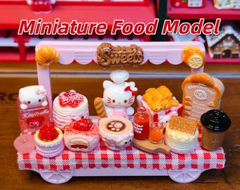 Kitty-Style Ice Cream Cart | Resin Miniature Toy Set, Desk Decor