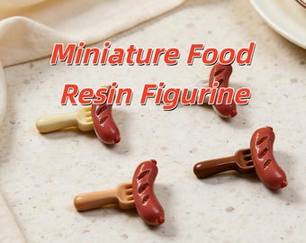 Miniatuurworstvorkset, realistisch voedselaccessoire van gegrild hars (schaal 1:12)