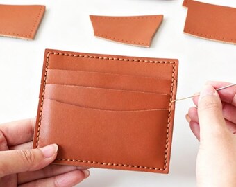 DIY Cowhide Leather Bifold Wallet Kit, Beginner Hand-Sewn Craft Set