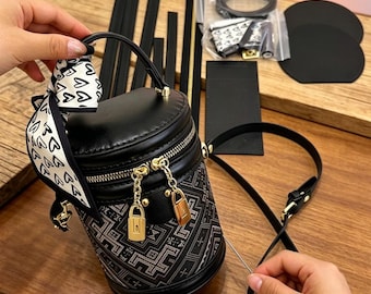 DIY PU Leather Bucket Bag Kit, Beginner Crossbody Purse Craft, Hand Sewn Handbag