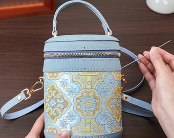 DIY Genuine Leather Handbag Kit, Beginner Cowhide Crossbody Purse, Hand Sewn Craft Project