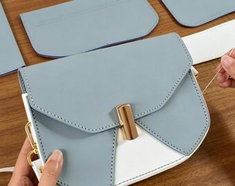 DIY Cowhide Leather Saddle Bag Kit, Beginner Hand Sewn Crossbody Purse