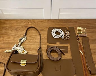 DIY PU Leather Shoulder Bag Kit, Hand-Sewn Crossbody Purse, Beginner Sewing Craft Set