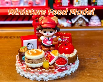 Op Burgershop geïnspireerde miniatuurvoedselset | Bureaudecor van hars