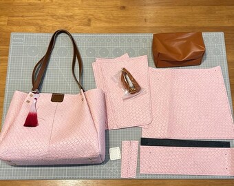 DIY Pink PU Leather Shoulder Bag Kit, Beginner Tote Handbag Craft Set