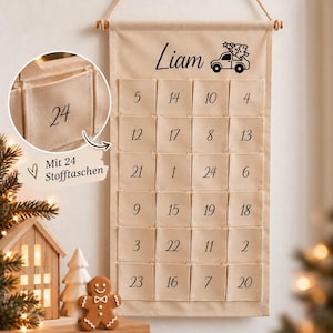 Calendario de adviento de tela personalizado con 24 bolsillos colgantes | Calendario de adviento de tela para rellenar | Calendario de adviento infantil