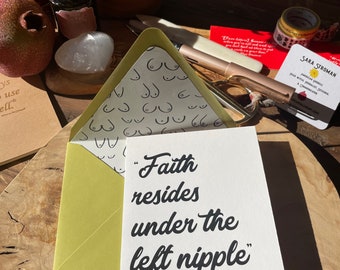 Martin Luther "Faith Resides Under the Left Nipple" Greeting Card with Breast Lined Envelope