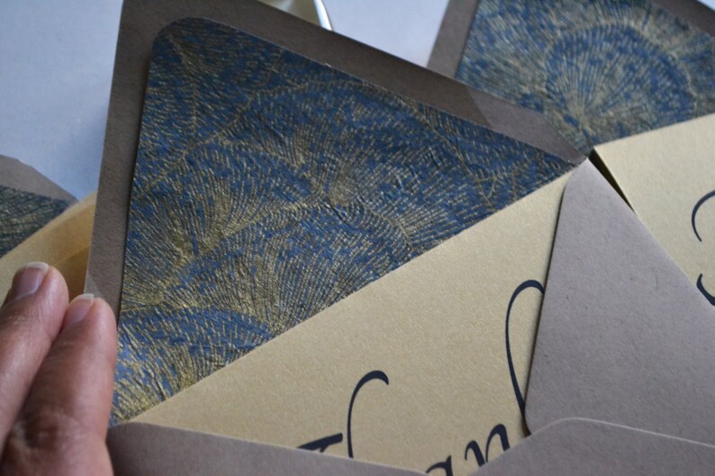 Blue and Gold Cursive Thank You Note Set of 8 with Floral Lined Envelopes image 4