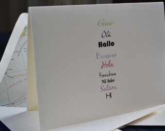 Hello World Note Card Set – Antique Map Lined Envelopes