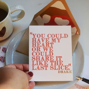 Drake Lyric Share it like the Last Slice Pizza Theme Single Card with Lined Envelope Valentine's Day Love Pizza Food Love image 5
