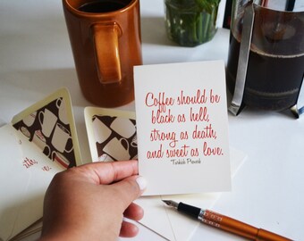 Coffee Lovers Card - Tarjeta de proverbio turco con sobre forrado con tema de taza de café - Tarjeta de felicitación en blanco