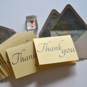 Blue and Gold Cursive Thank You Note Set of 8 with Floral Lined Envelopes image 1