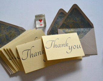 Blue and Gold Cursive Thank You Note Set of 8 with Floral Lined Envelopes