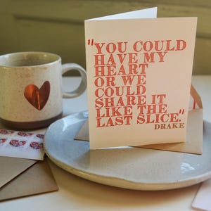 Drake Lyric Share it like the Last Slice Pizza Theme Single Card with Lined Envelope Valentine's Day Love Pizza Food Love image 1