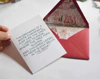 CHRISTMAS/HOLIDAY Card - Irving Berlin "White Christmas" Quote Holiday Card with Glittered Snow Community Lined Red Envelopes