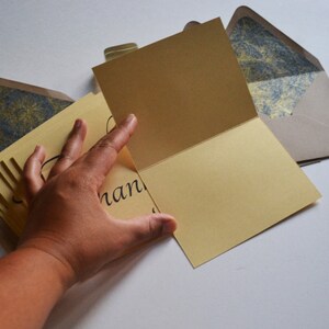 Blue and Gold Cursive Thank You Note Set of 8 with Floral Lined Envelopes image 3