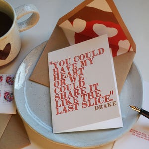 Drake Lyric Share it like the Last Slice Pizza Theme Single Card with Lined Envelope Valentine's Day Love Pizza Food Love image 2