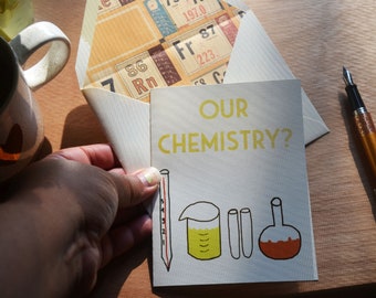 Our Chemistry Single Blank Cream Card with Periodic Table Lined Envelope - Love - New Relationship - Friendship - Nerds - Science