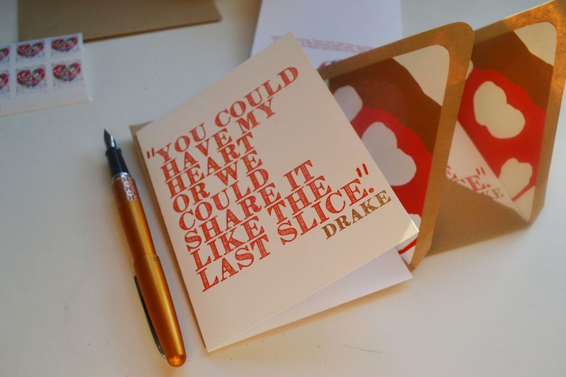 Drake Lyric Share it like the Last Slice Pizza Theme Single Card with Lined Envelope Valentine's Day Love Pizza Food Love image 4