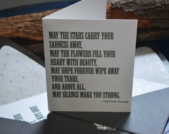 Chief Dan George Quote - Sympathy - Encouragement - Single Blank Card - Silver Star Handmade Paper Lined Envelope