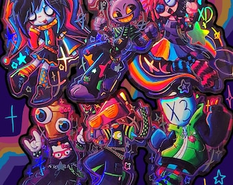 RESTOCKED- Scene-ish Holographic TADC Stickers!!! Pomni, Jax, Ragatha, Kinger, Zooble, and Gangle