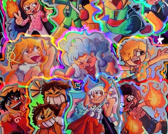 Holographic Pirate Anime Stickers, Waterproof Vinyl (3")