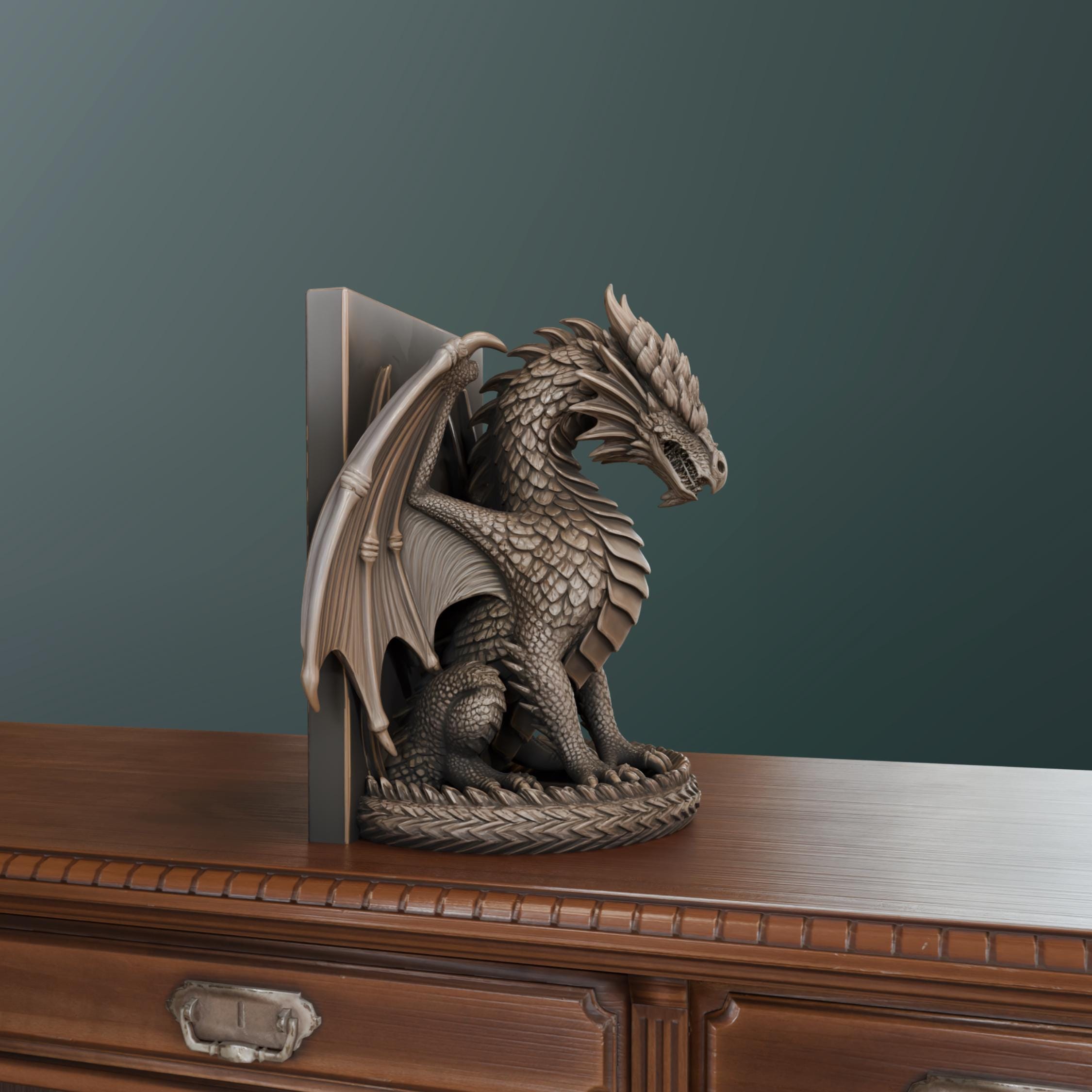 Dragon Bookend STL File | Fantasy Dragon Bookends 3D Print | Decorative ...