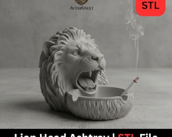 Roaring Lion Head Ashtray STL – 3D-printbestand, hars/FDM-afdrukbaar (digitale download)
