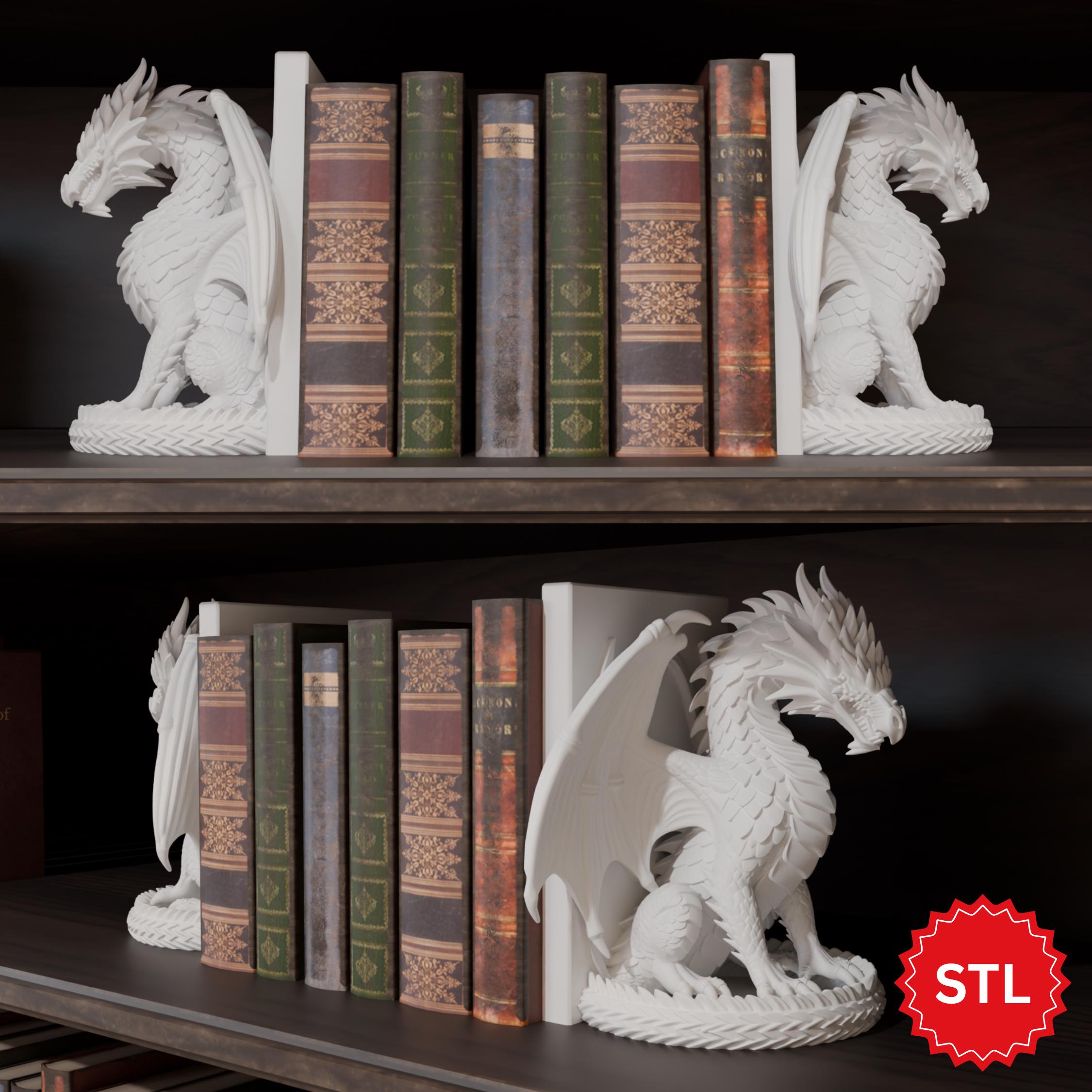 Dragon Bookend STL File | Fantasy Dragon Bookends 3D Print | Decorative ...