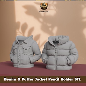 Denim & Puffer Jacket Pencil Holder STL File (Digital Download)