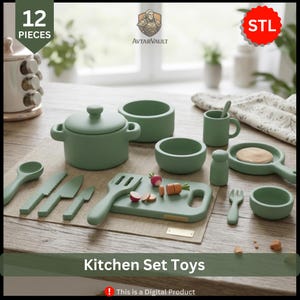 Kids Kitchen Play Set STL Bundle | Toy Cookware, Utensils 3D Print Files (Digital Download)